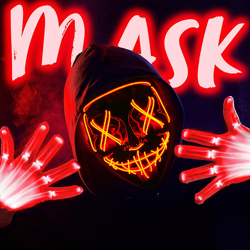 Led Purge Mask Halloween - قناع حفلات لاسلكي ملون بإضاءة نيون
