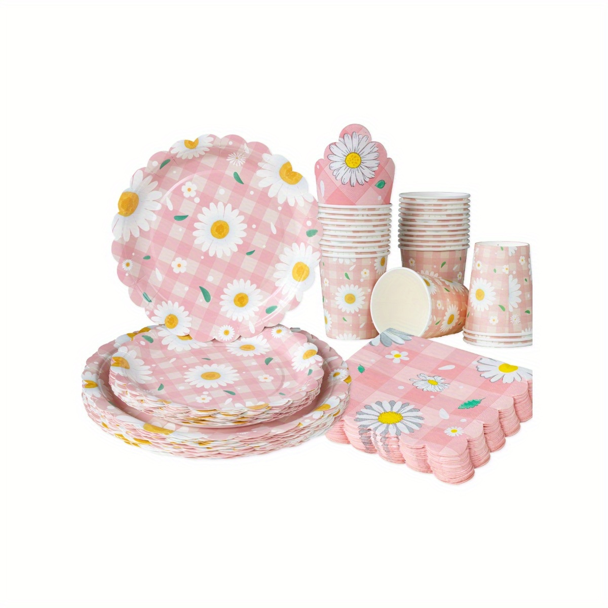 Party Supplies - مجموعة أدوات مائدة وردية بتصميم أوراق