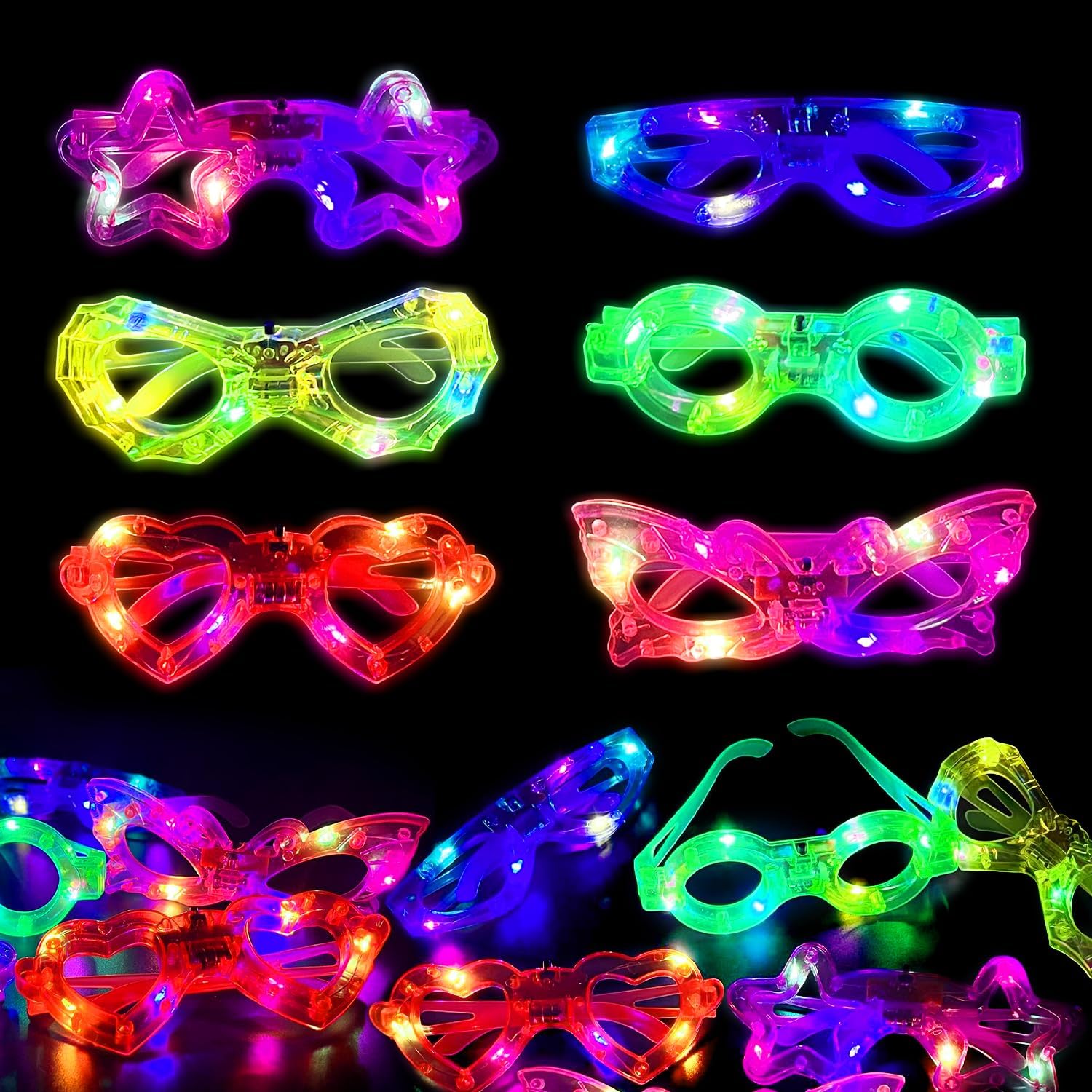 12 قطعة من النظارات المضيئة بت - مراجعة Glow In The Dark Party Glasses وسعره